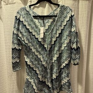 White House Black Market Chevron Knit Top - Blue and White